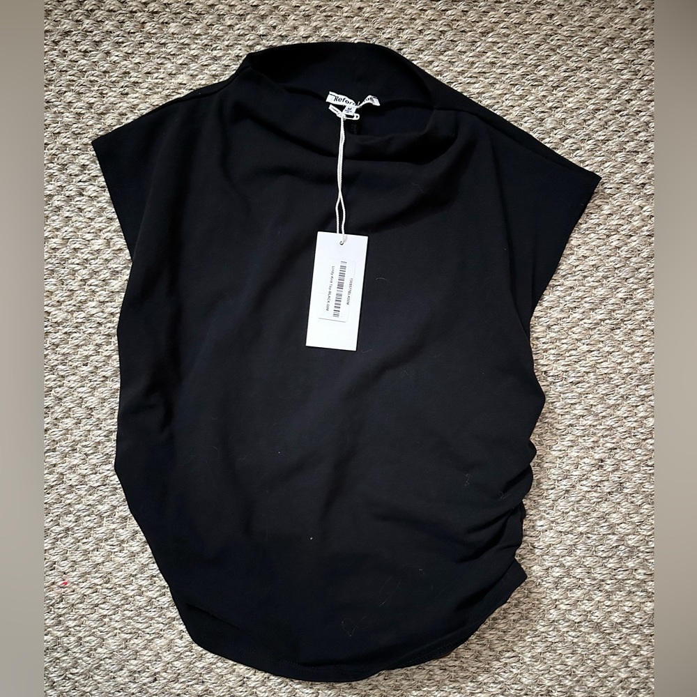 Reformation Lindy Knit Top, black, size medium, NWT